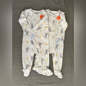 Carter's White and Gray Bunny Print Zip-up Sleeper, Size:9 Months, Set of 2, NWT